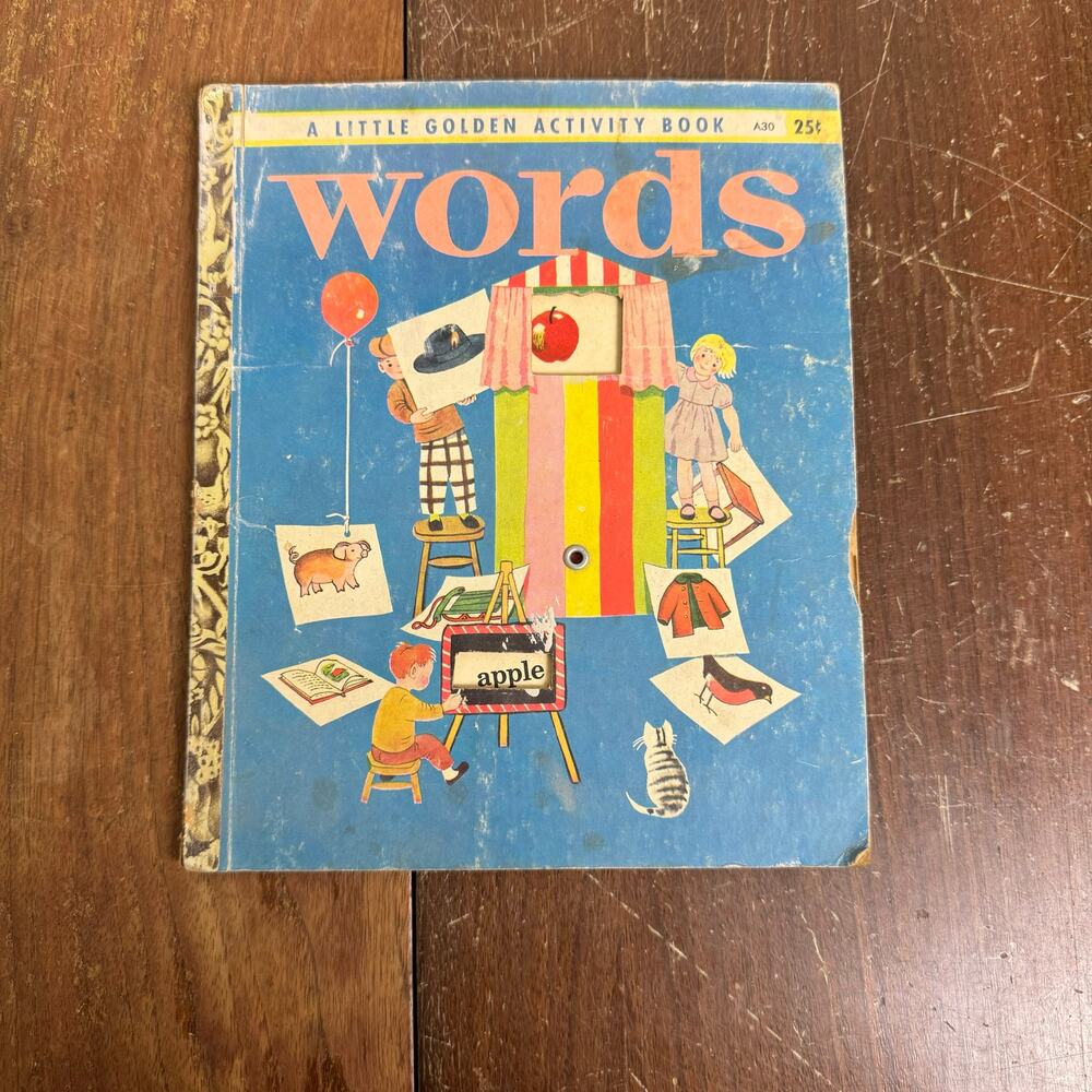 1950s Simon & Schuster Little Golden Activity Book Words Vintage Children's Book